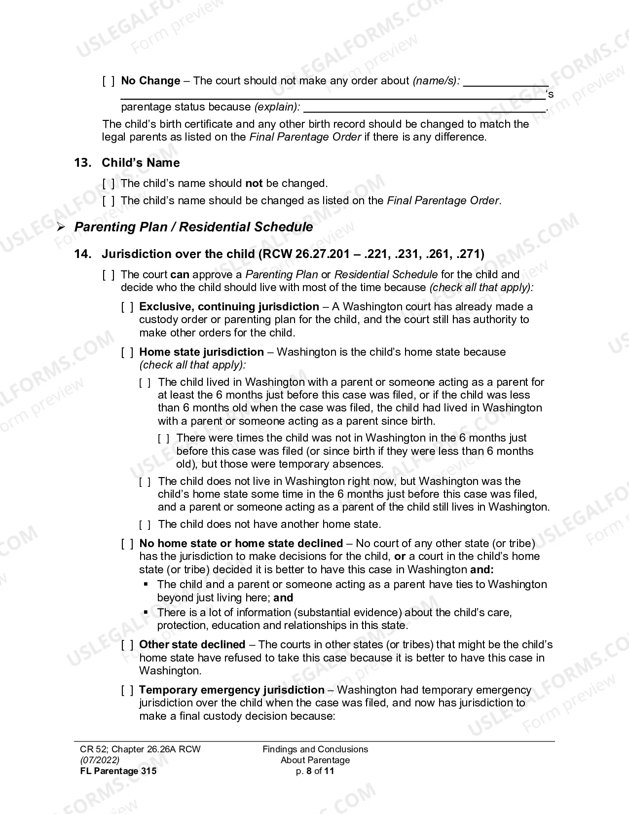 Preview Findings And Conclusions About Parentage