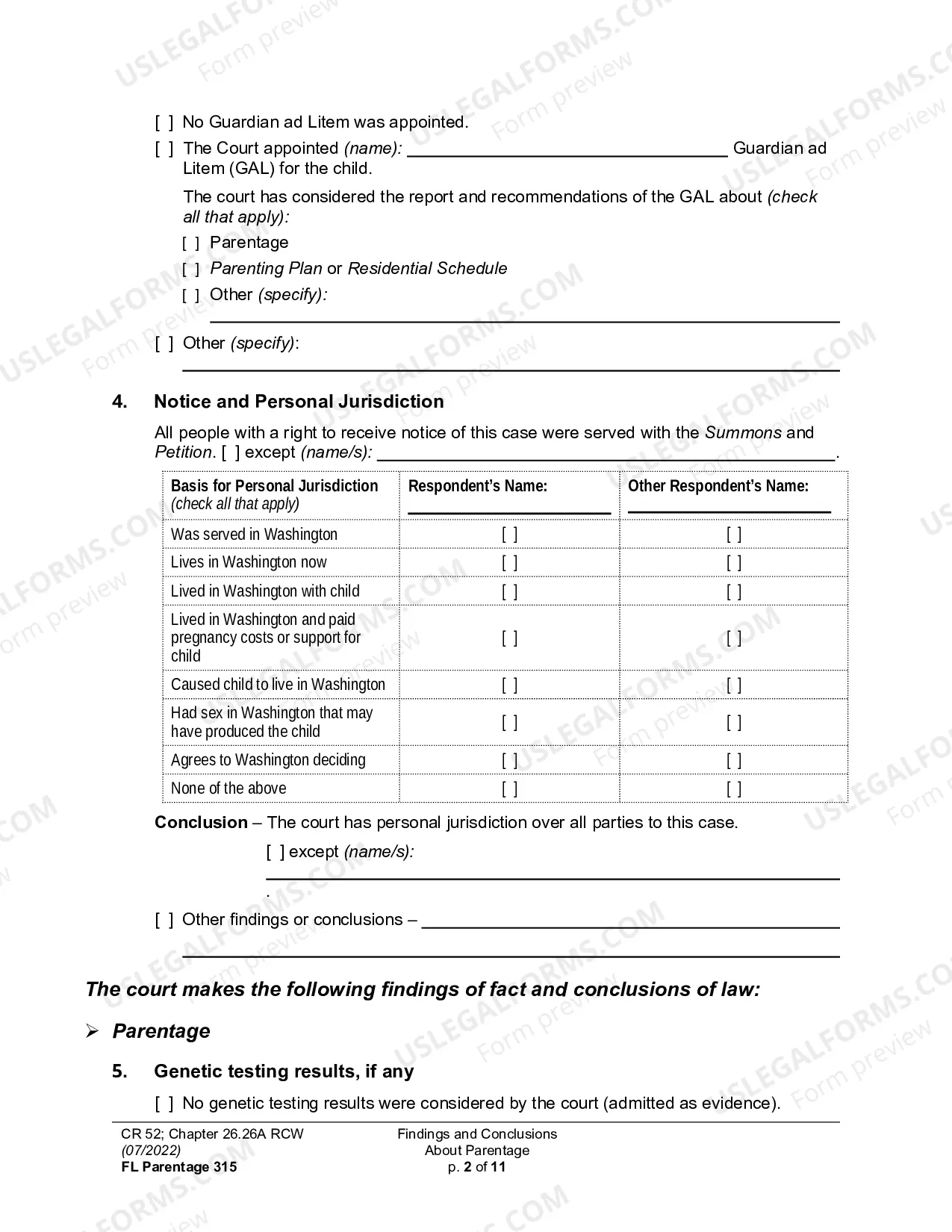 Preview Findings And Conclusions About Parentage