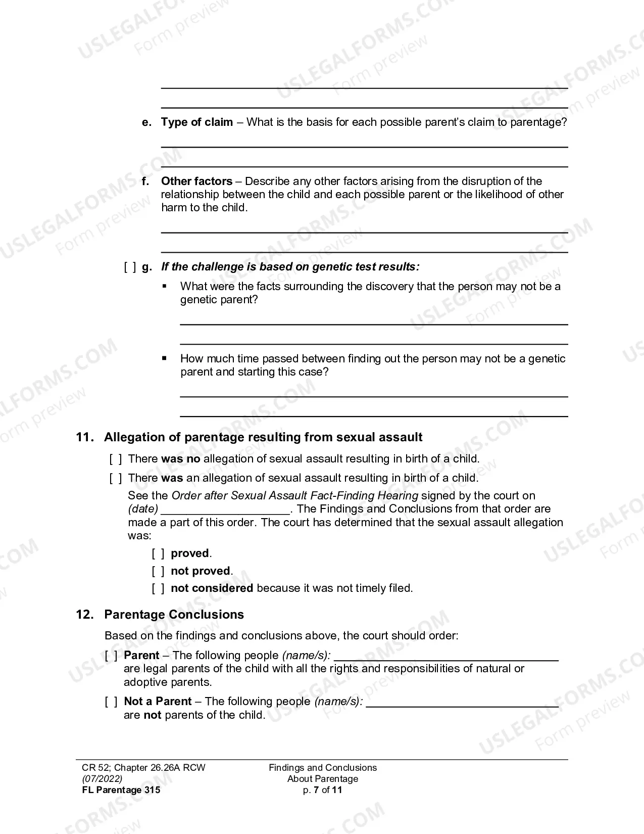Preview Findings And Conclusions About Parentage