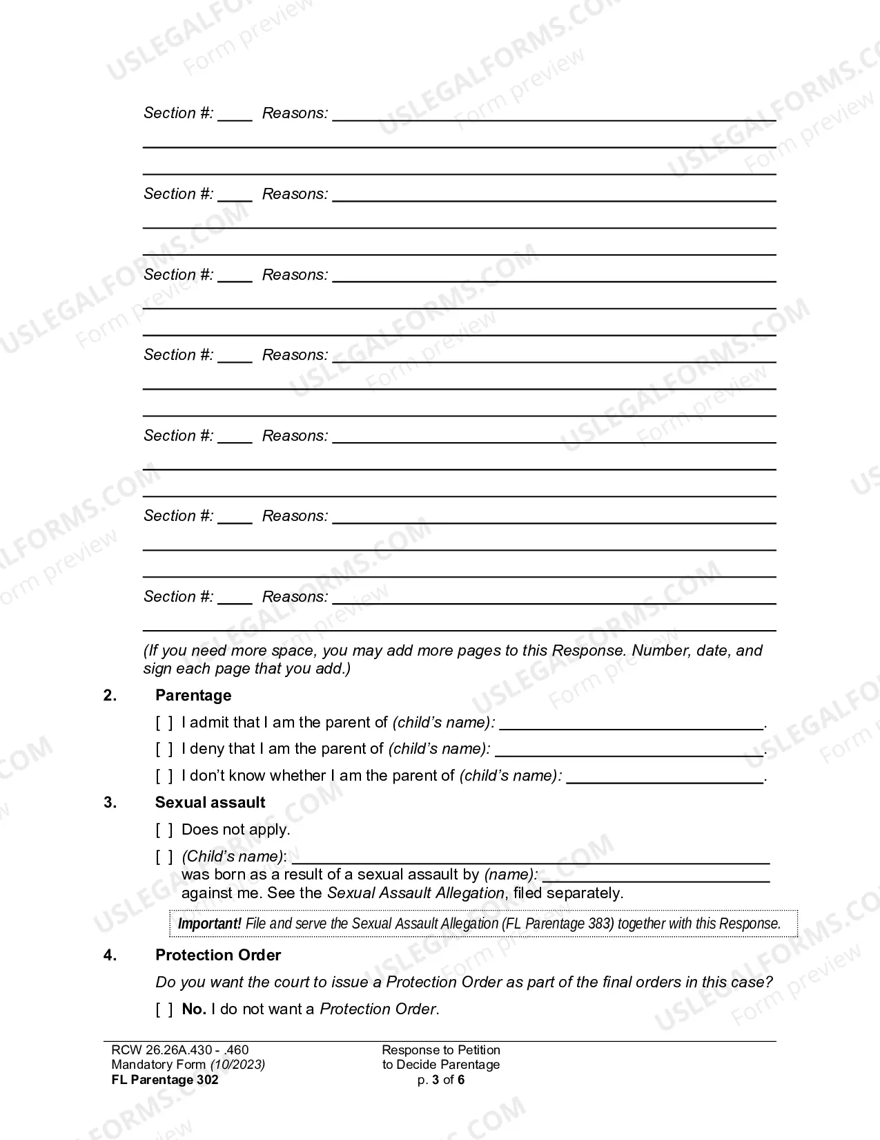 Preview Response To Petition To Decide Parentage