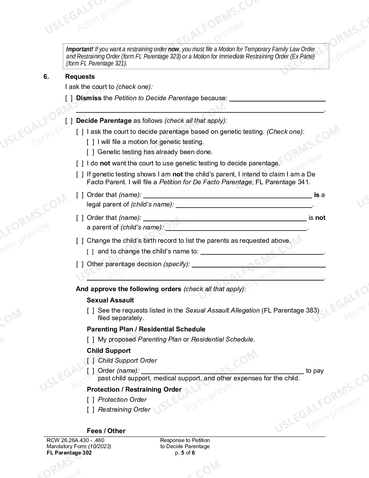 Preview Response To Petition To Decide Parentage