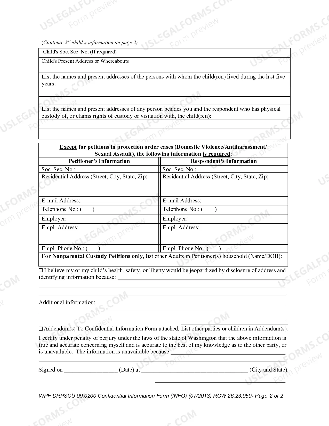 Preview Confidential Information Form