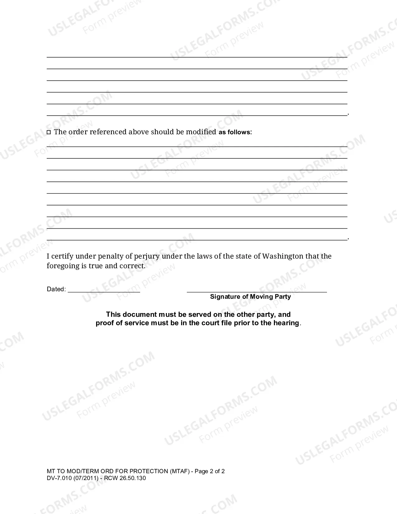 Preview Motion To Modify Terminate Order For Protection