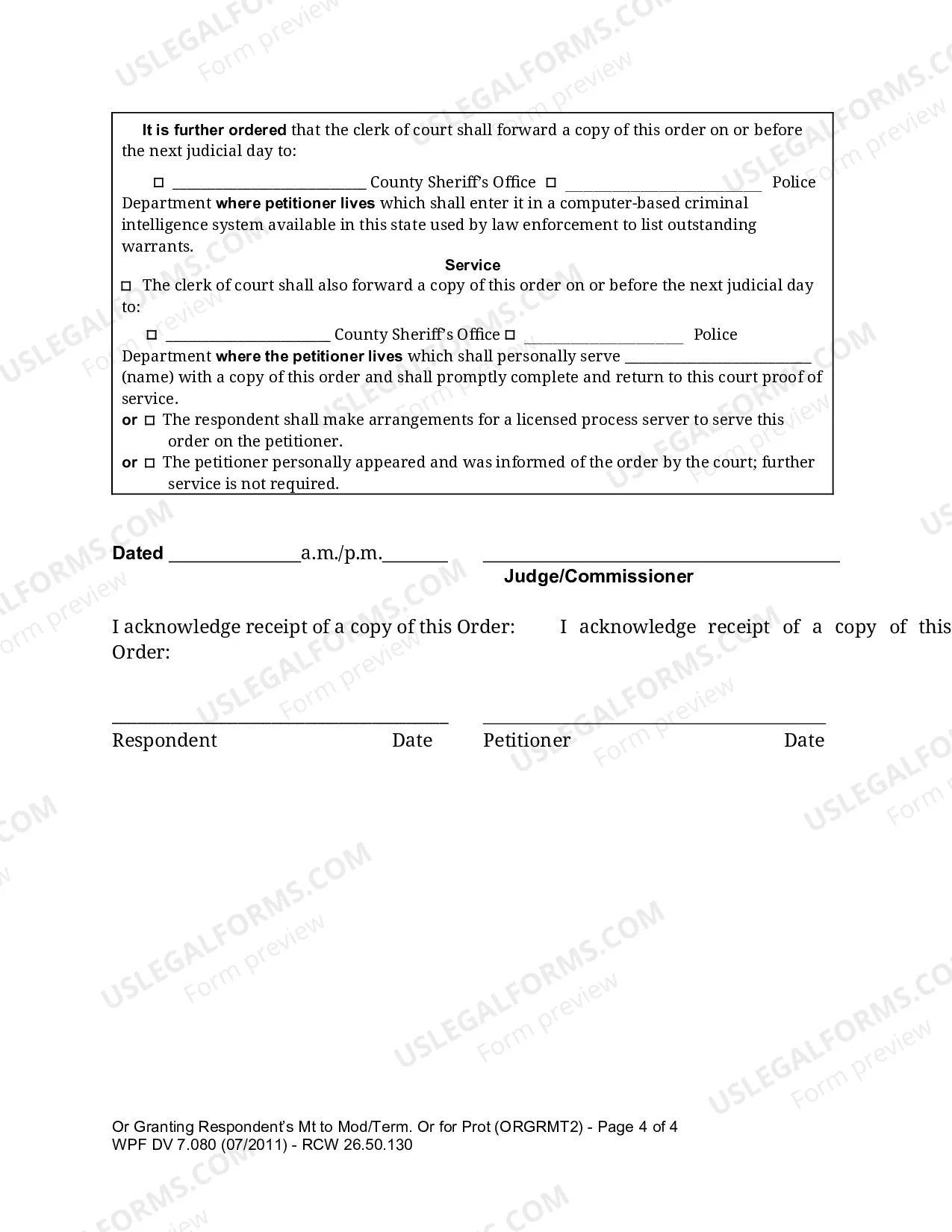 Preview Order Granting Respondent's Motion to Modify/Terminate Order for Protection Effective More Than Two Years (ORGRMT2)