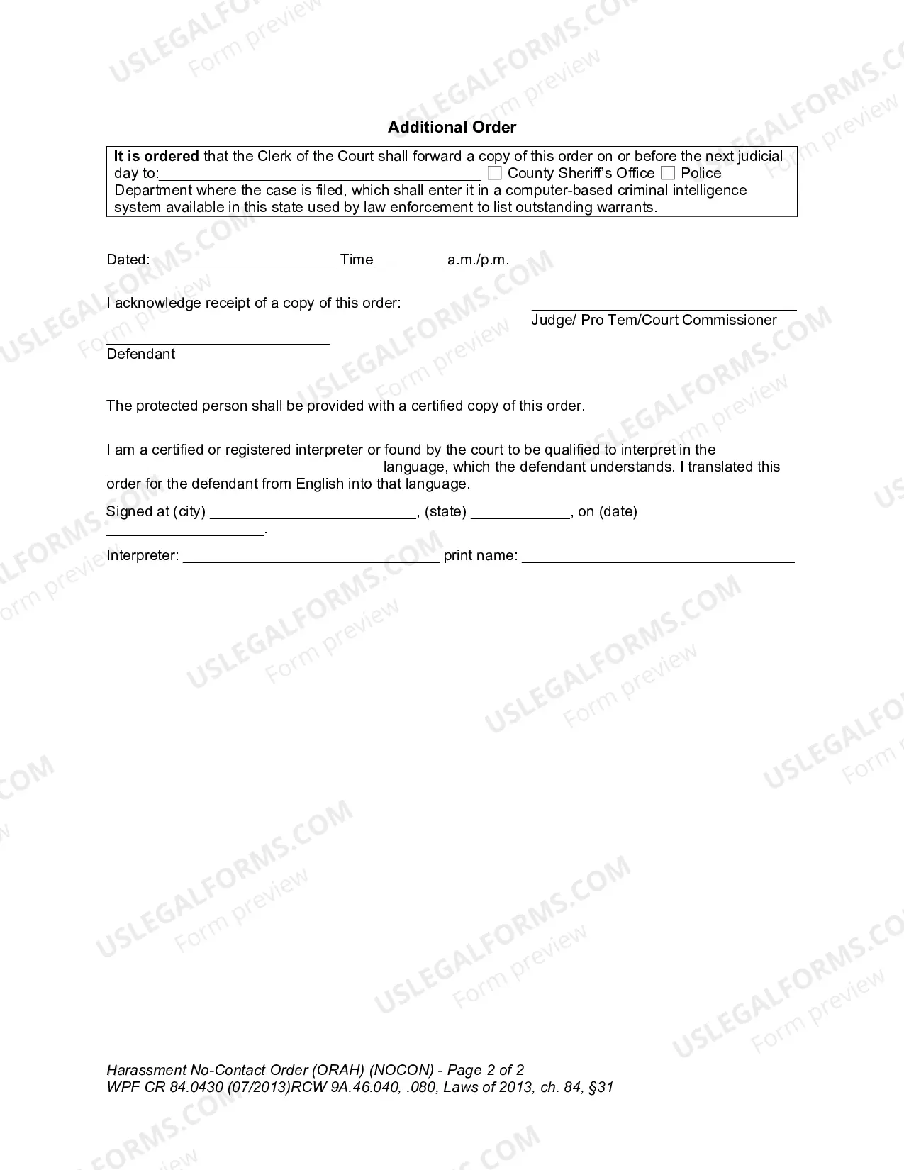 Preview Harassment No Contact Order