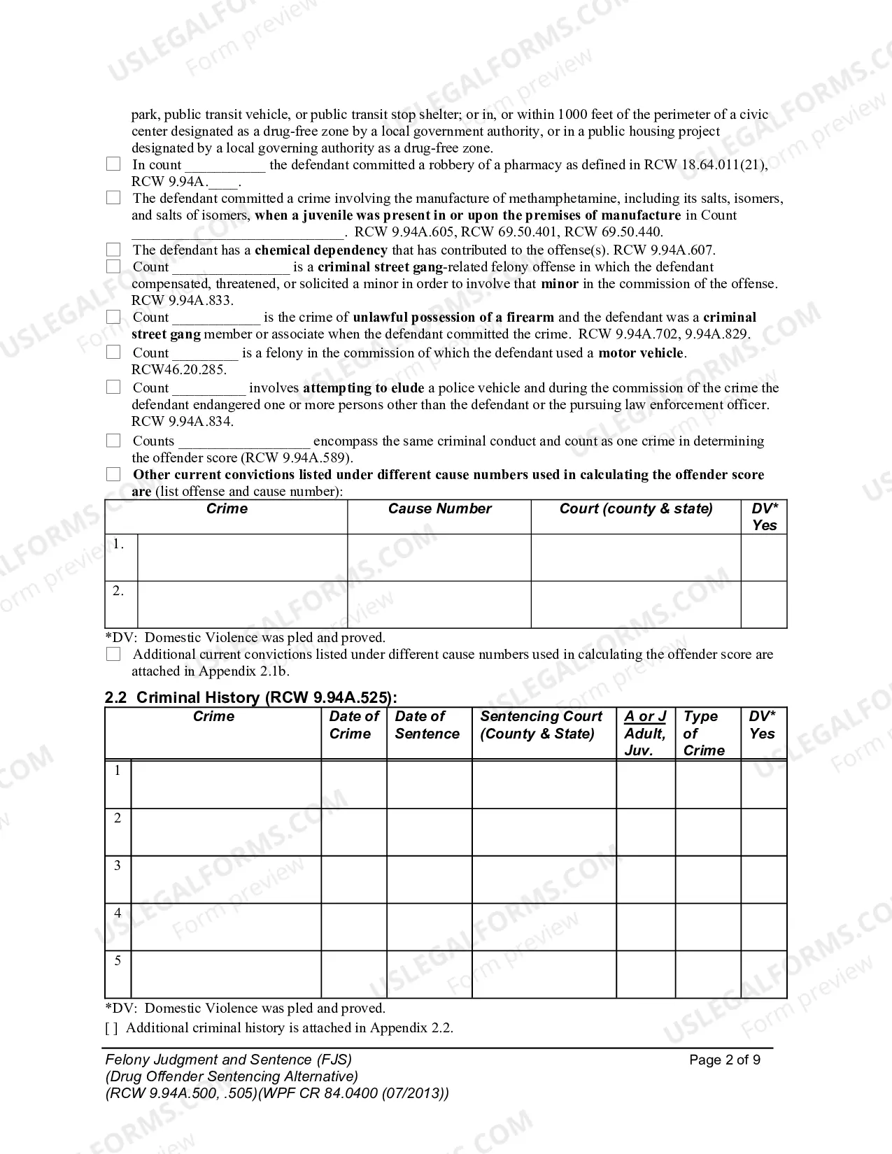 Preview Felony Judgment and Sentence - Drug Offender Sentencing Alternative