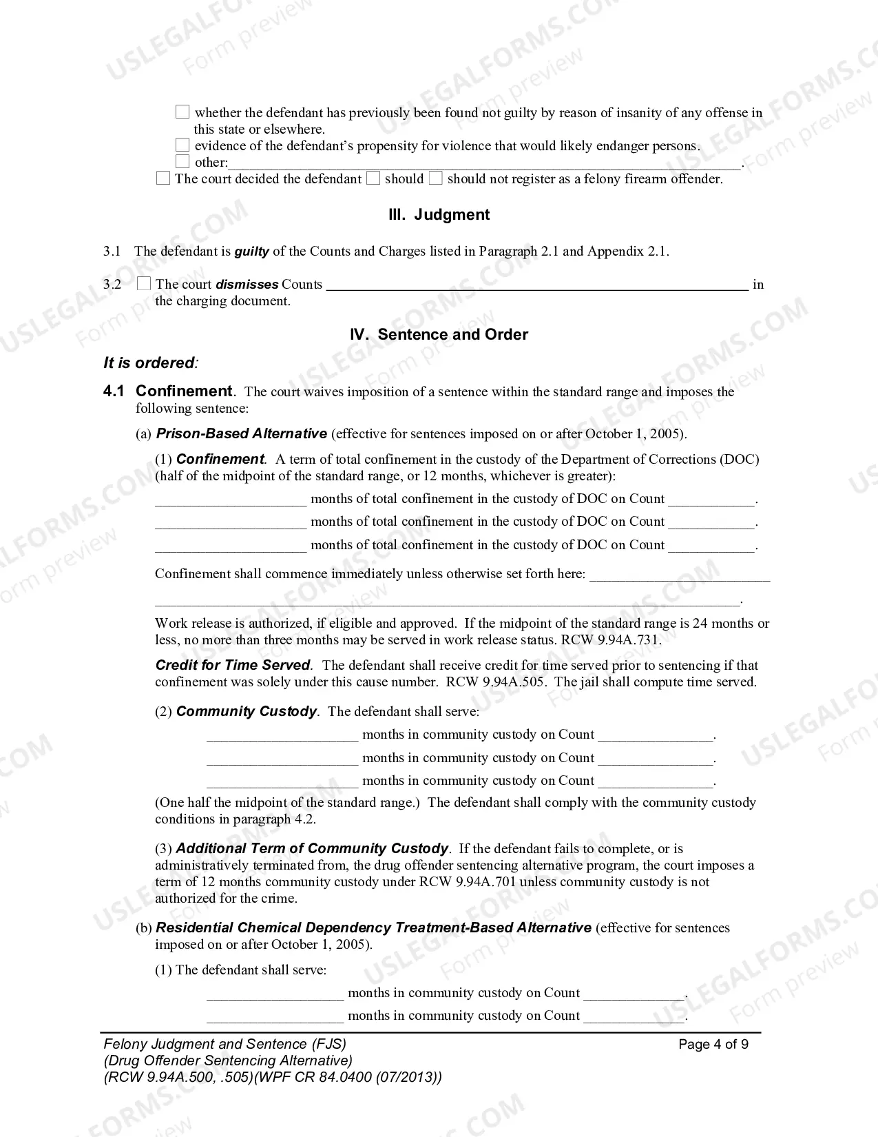 Preview Felony Judgment and Sentence - Drug Offender Sentencing Alternative