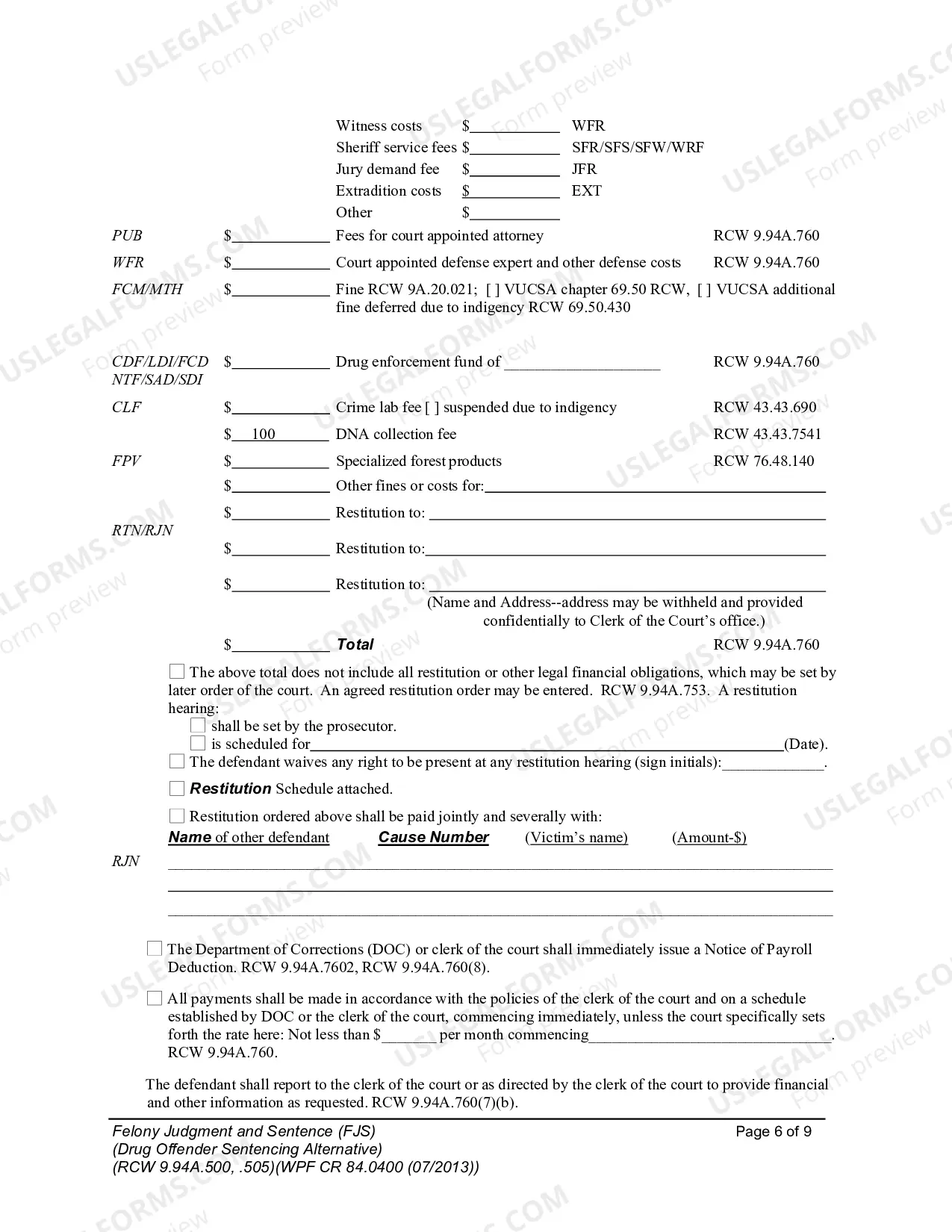 Preview Felony Judgment and Sentence - Drug Offender Sentencing Alternative
