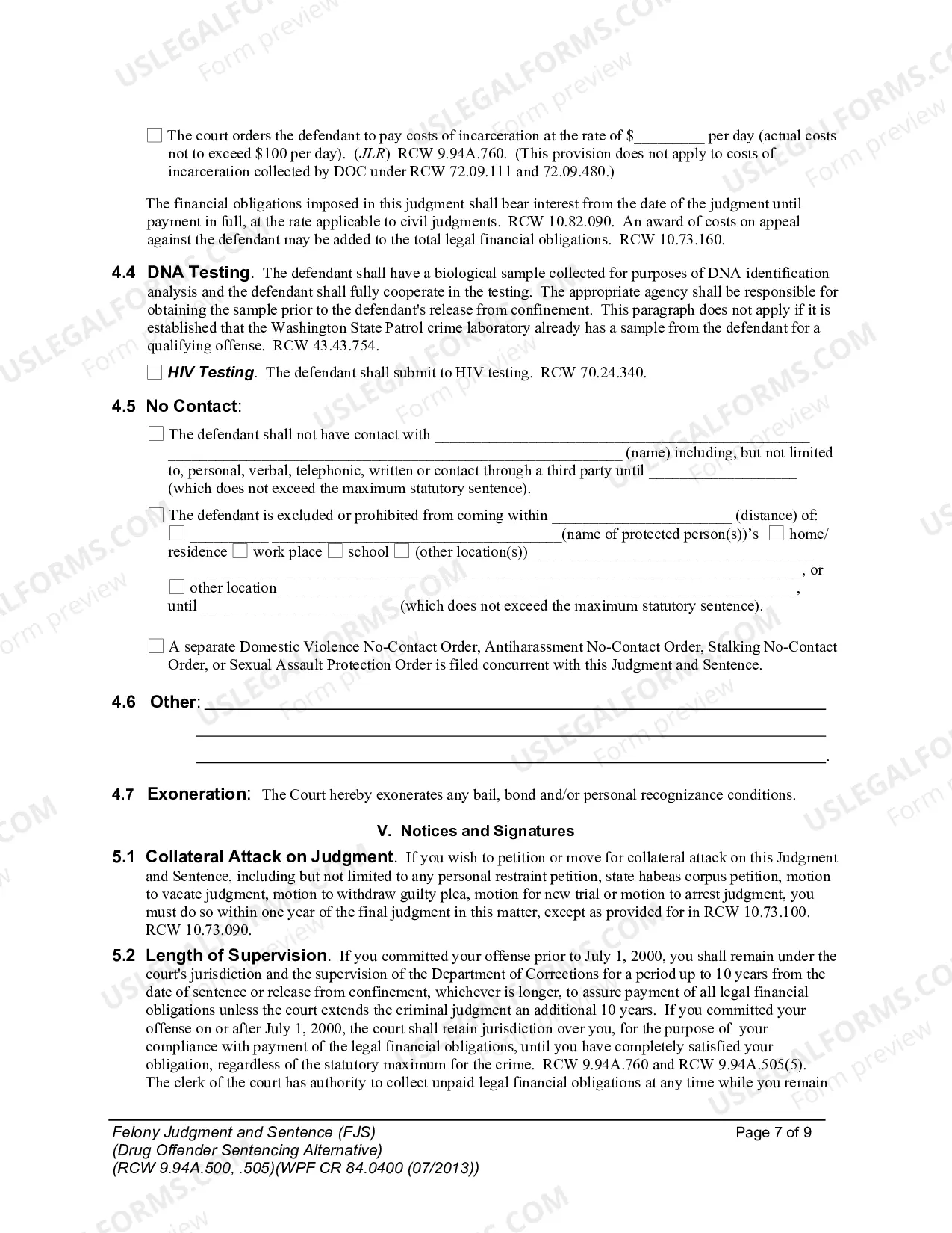 Preview Felony Judgment and Sentence - Drug Offender Sentencing Alternative