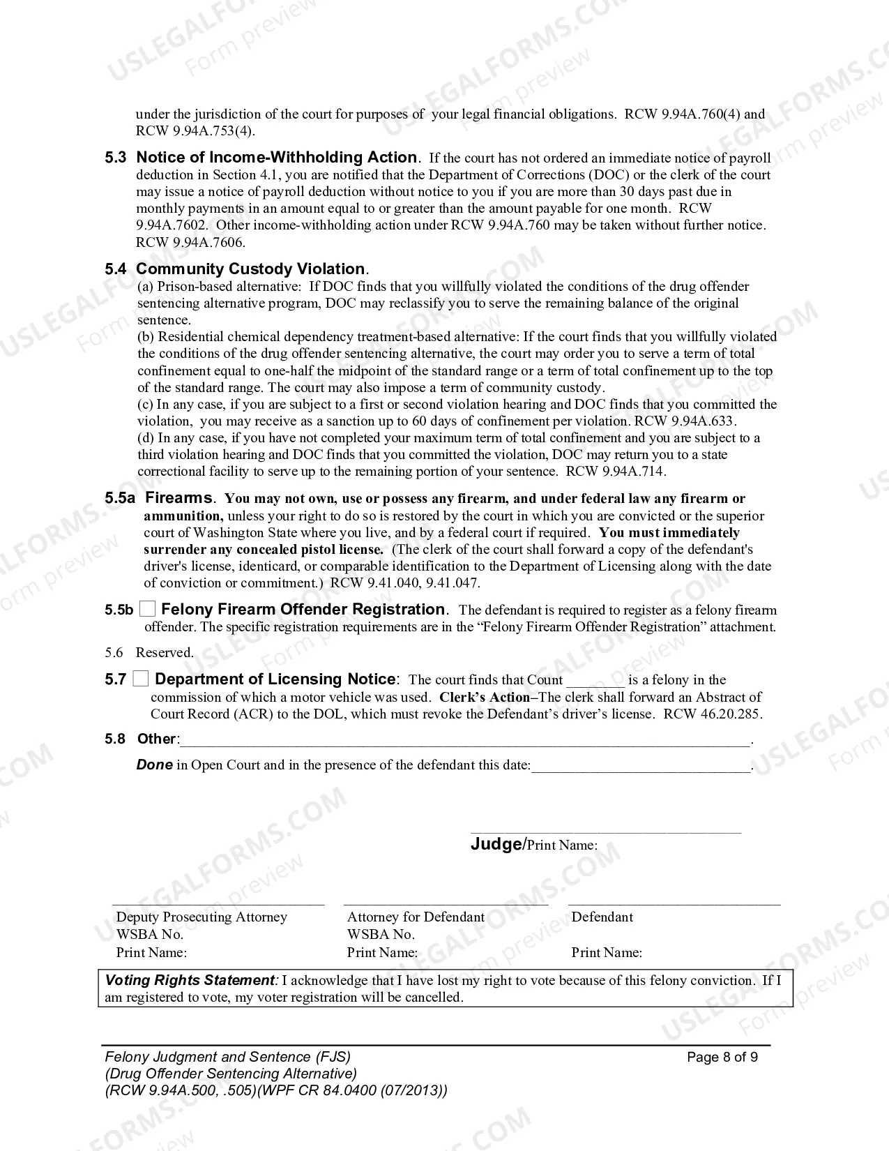 Preview Felony Judgment and Sentence - Drug Offender Sentencing Alternative