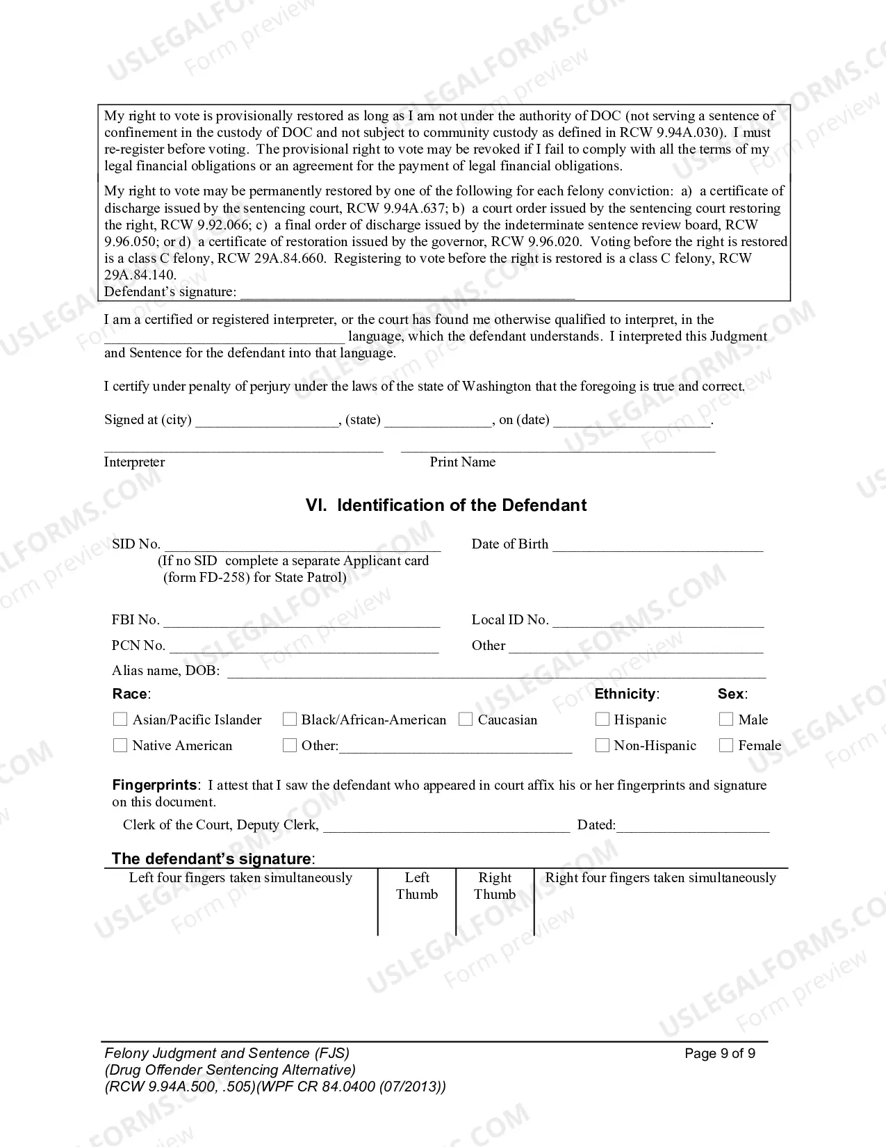 Preview Felony Judgment and Sentence - Drug Offender Sentencing Alternative