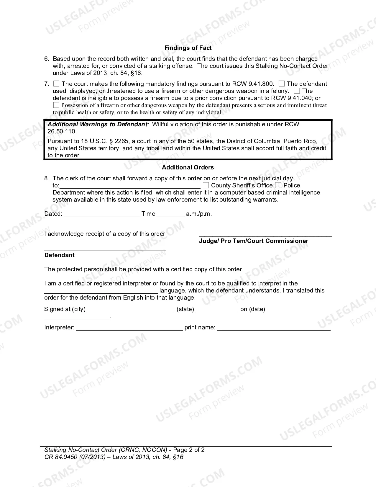 Preview Stalking No-Contact Order