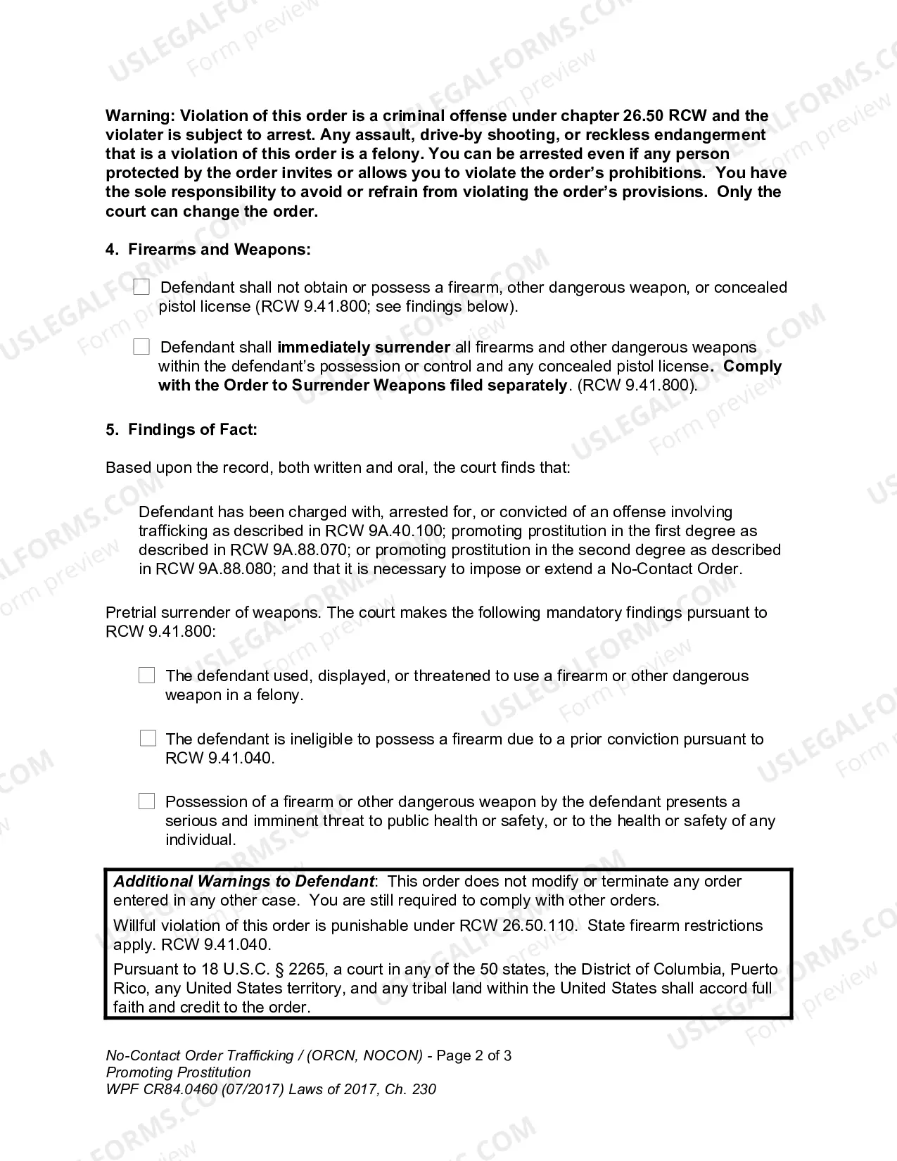 Preview No-Contact Order - Human Trafficking / Promoting Prostitution