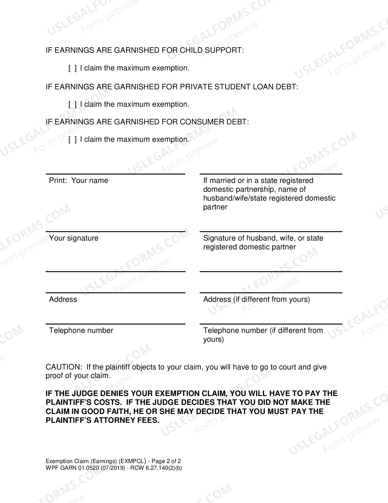 Preview Exemption Claim (Writ Directed To Employer)
