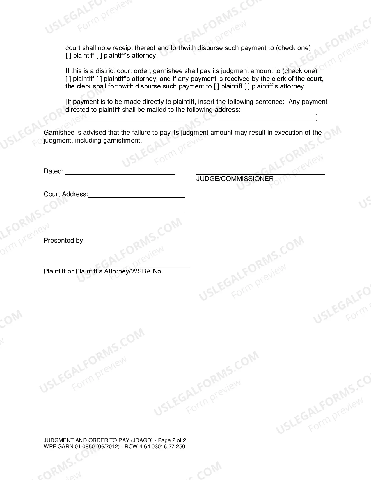 Preview Judgment On Answer And Order To Pay