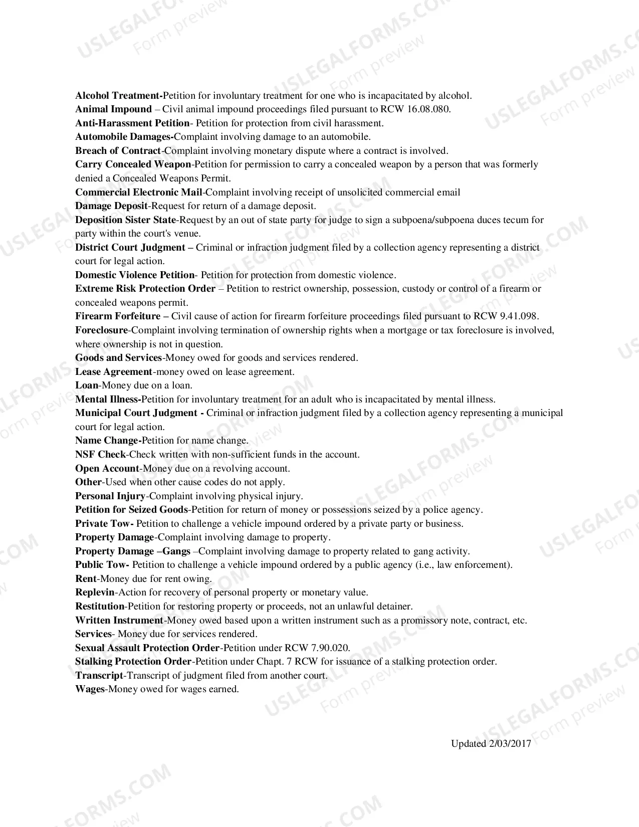 Preview Case Information Cover Sheet - District Court