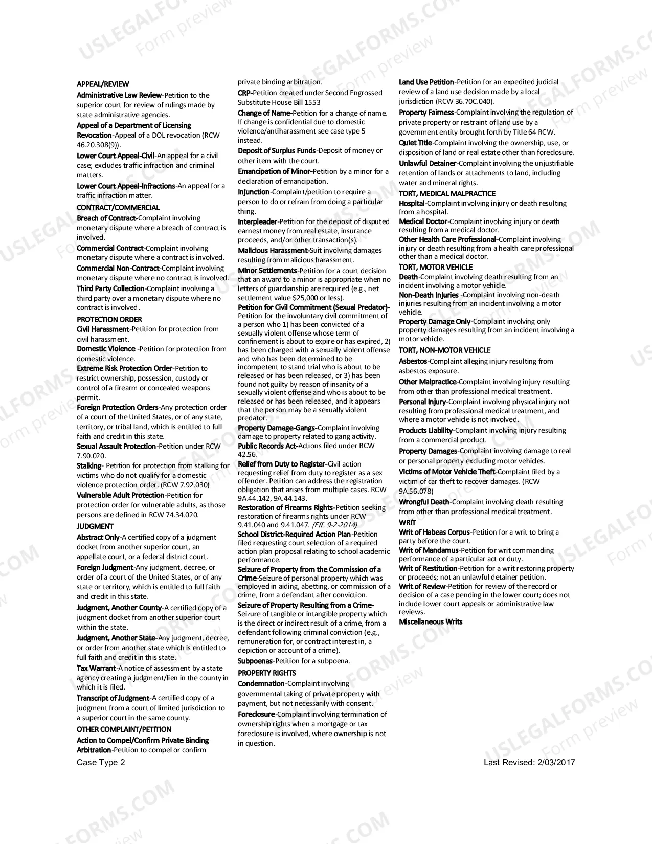 Preview Case Information Cover Sheet - Superior Court