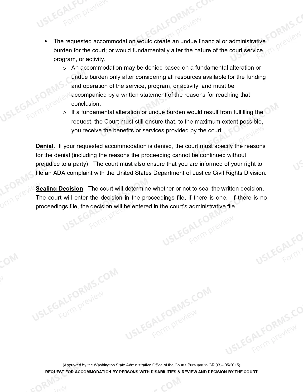 Preview Request for Reasonable Accommodation