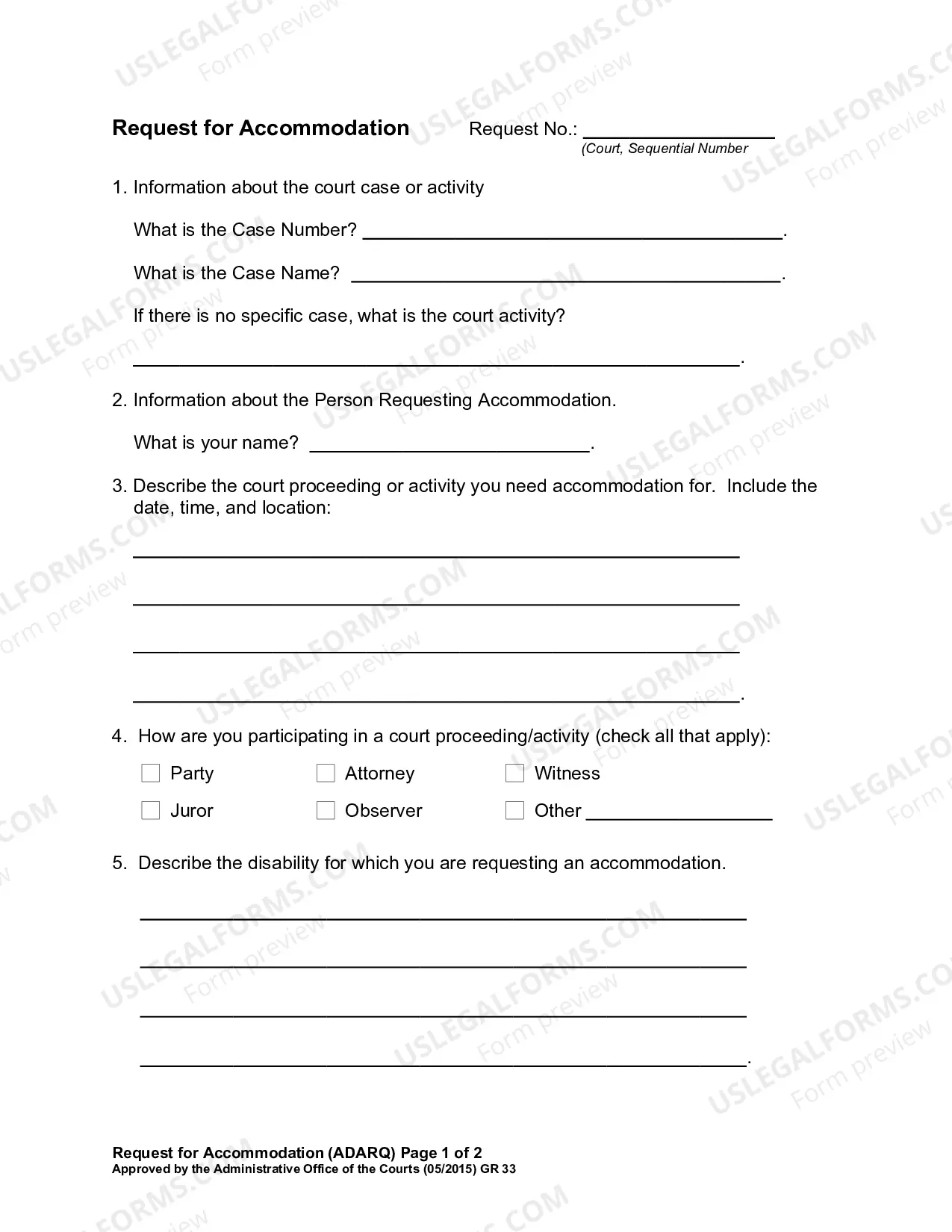 Preview Request for Reasonable Accommodation
