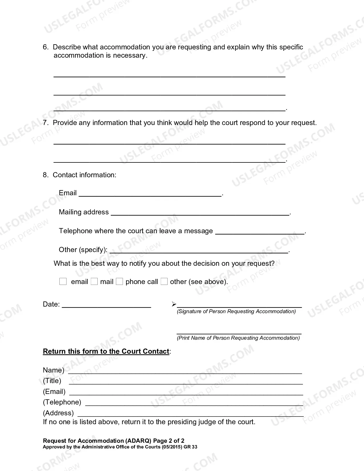 Preview Request for Reasonable Accommodation