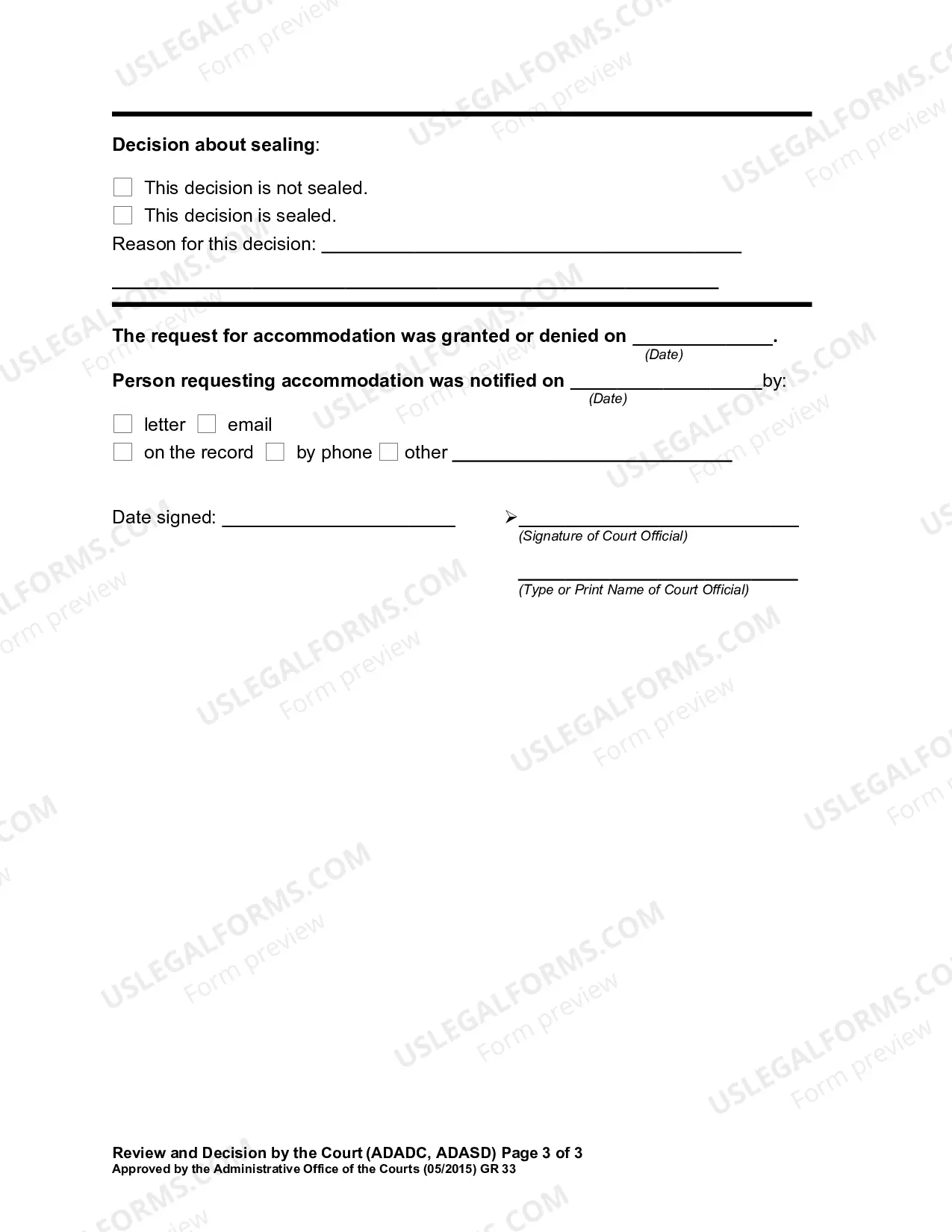 Preview Request for Reasonable Accommodation