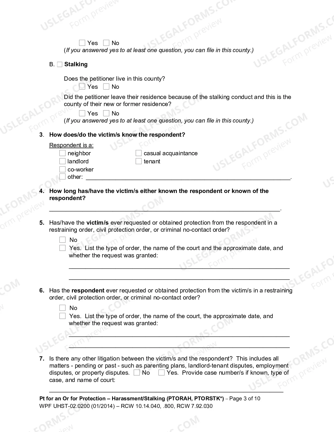 Preview Petition for an Order for Protection - Harassment (PTORAH) and/or Stalking (PTORSTK)