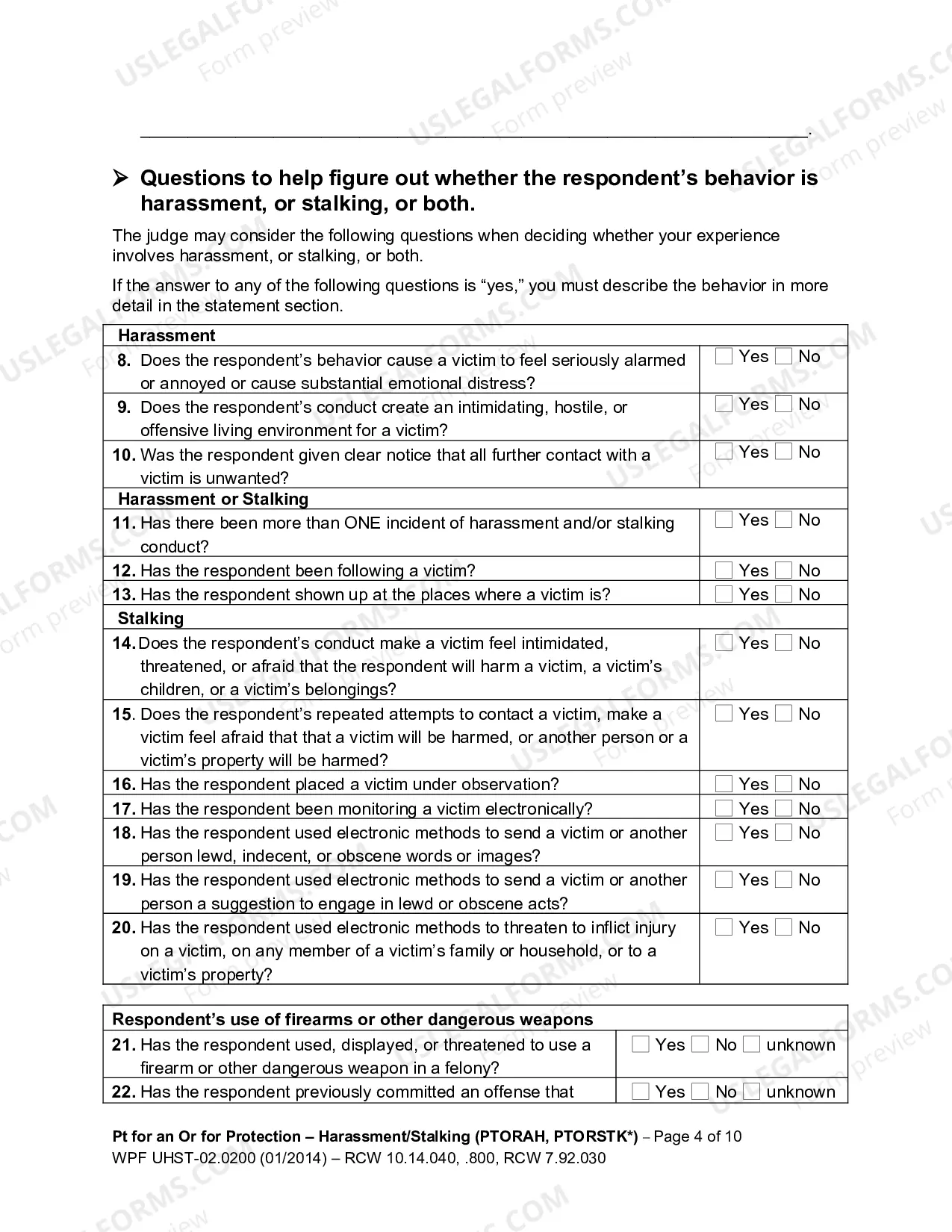 Preview Petition for an Order for Protection - Harassment (PTORAH) and/or Stalking (PTORSTK)