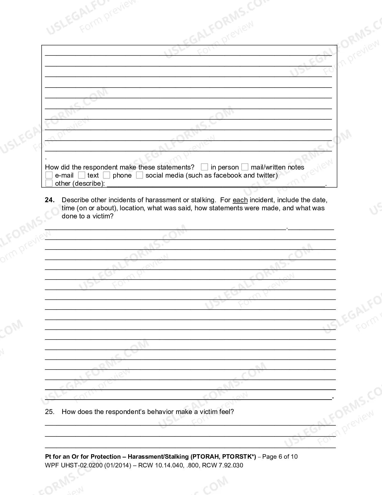Preview Petition for an Order for Protection - Harassment (PTORAH) and/or Stalking (PTORSTK)