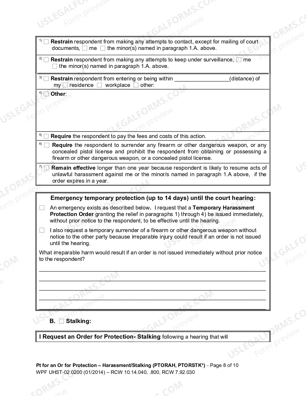 Preview Petition for an Order for Protection - Harassment (PTORAH) and/or Stalking (PTORSTK)