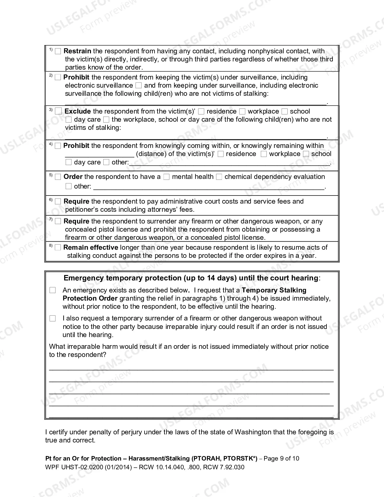 Preview Petition for an Order for Protection - Harassment (PTORAH) and/or Stalking (PTORSTK)