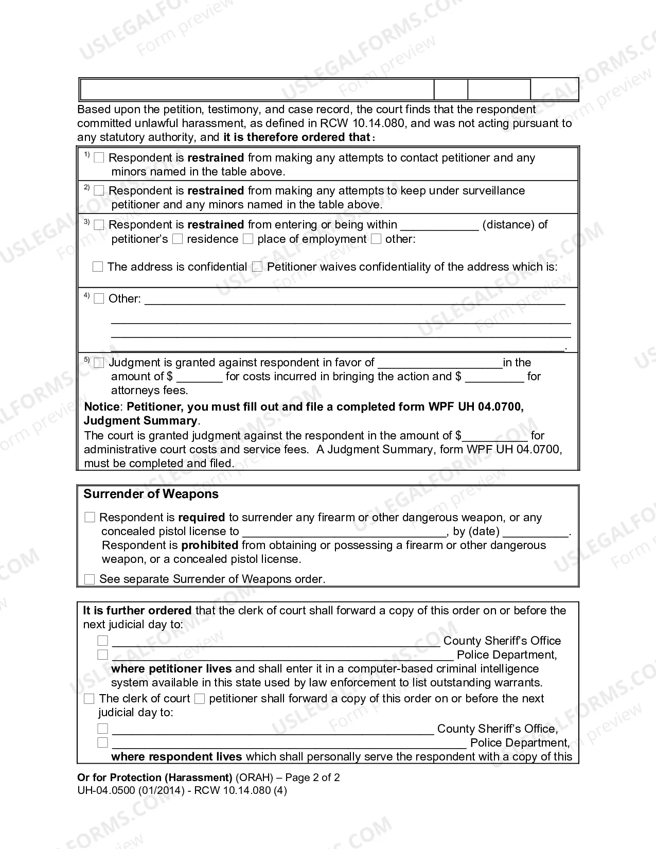 Preview Order for Protection - Harassment (ORAH)