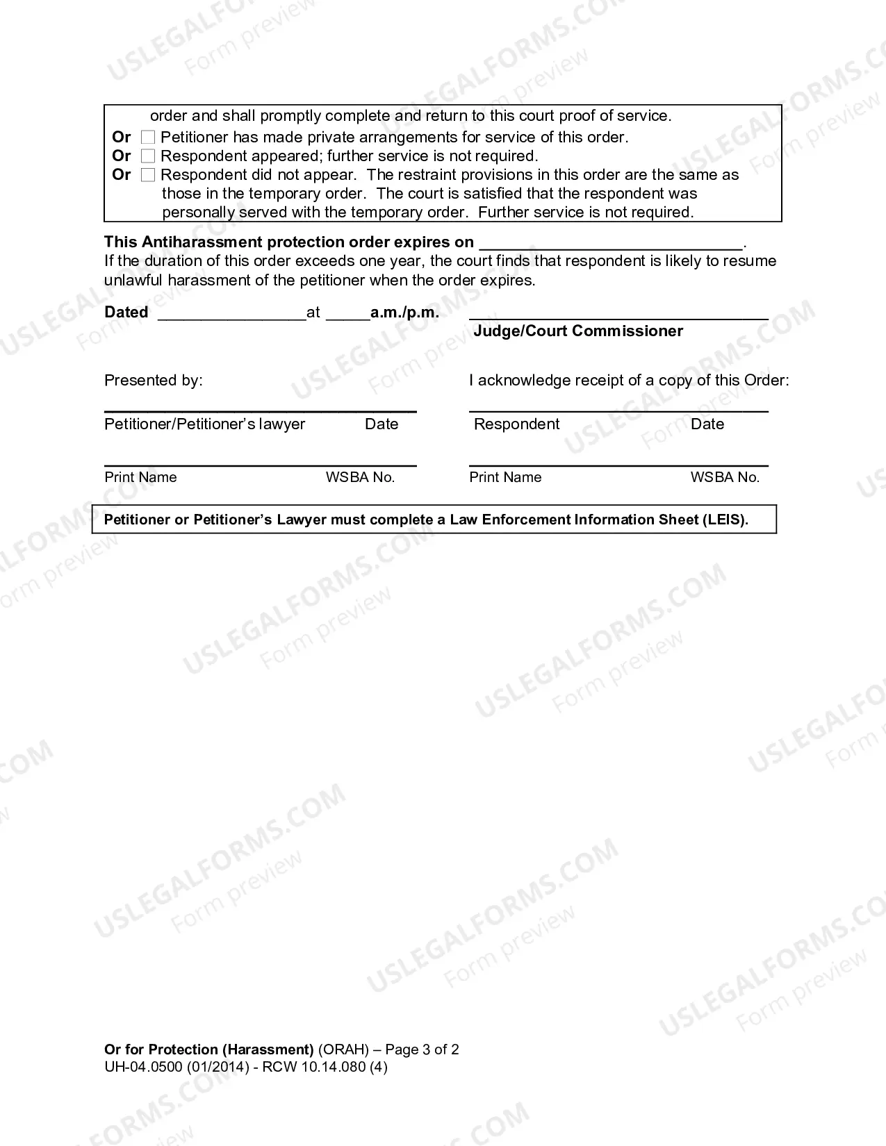 Preview Order for Protection - Harassment (ORAH)