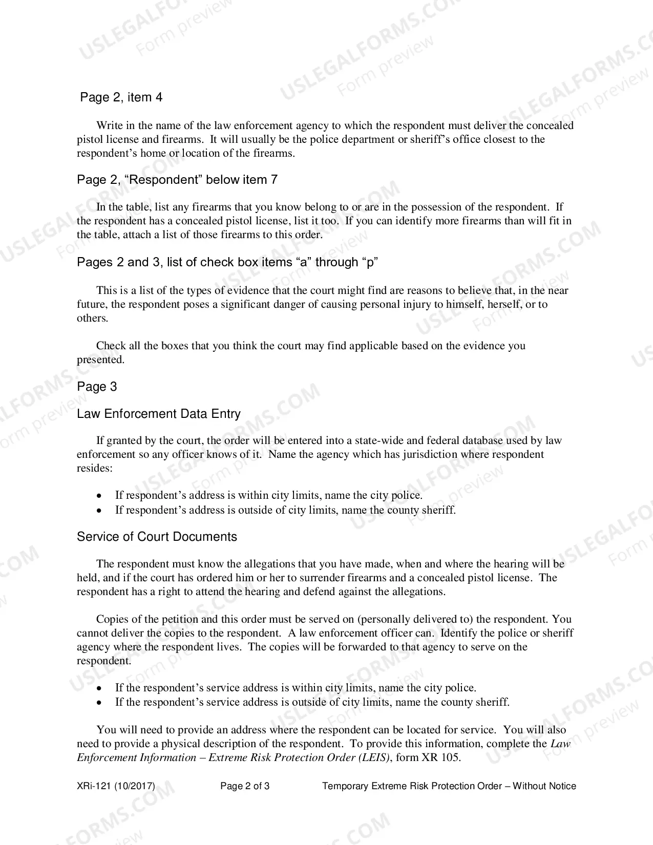 Preview Instructions for a Temporary Extreme Risk Protection Order - Without Notice