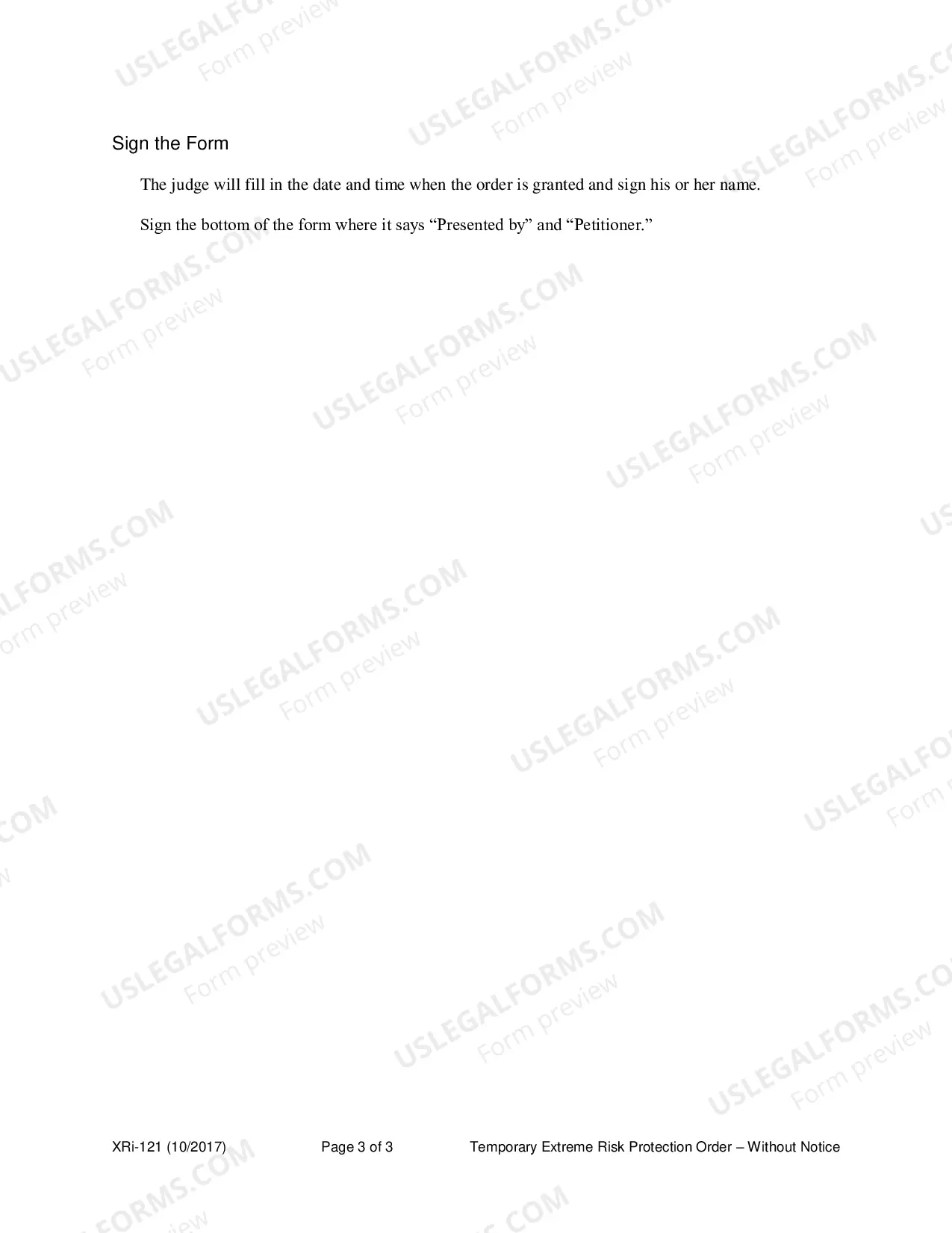 Preview Instructions for a Temporary Extreme Risk Protection Order - Without Notice