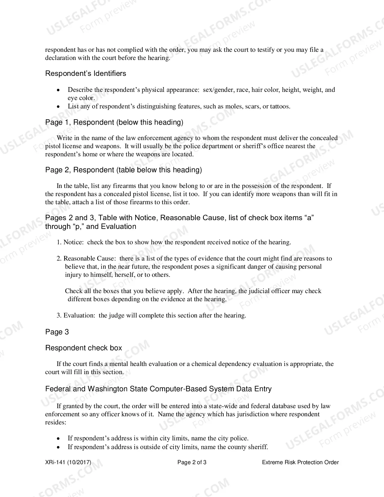 Preview Instructions for an Extreme Risk Protection Order