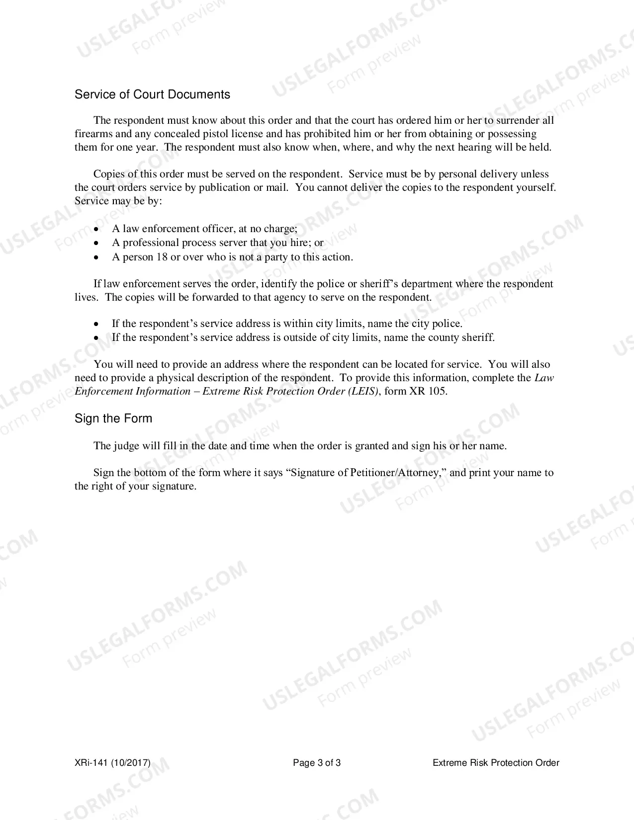 Preview Instructions for an Extreme Risk Protection Order