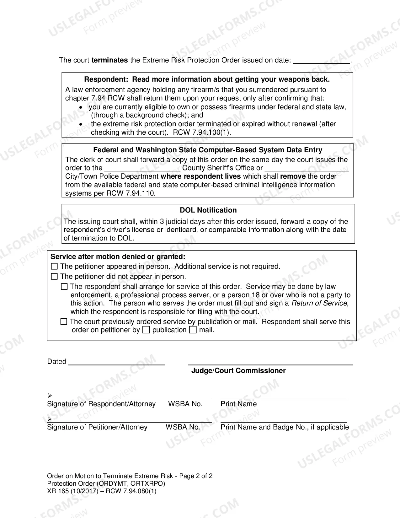 Preview Order on Motion to Terminate Extreme Risk Protection Order