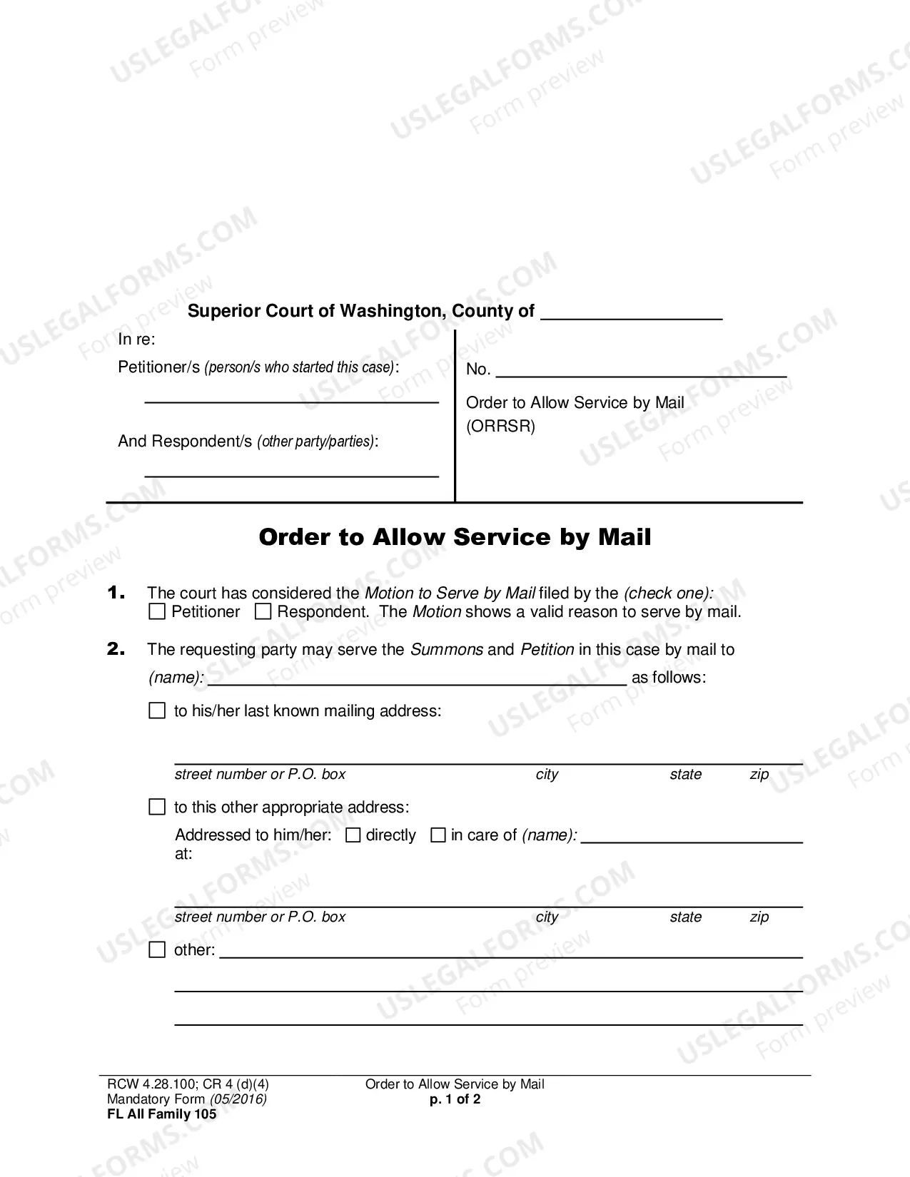 Preview Order to Allow Service by Mail