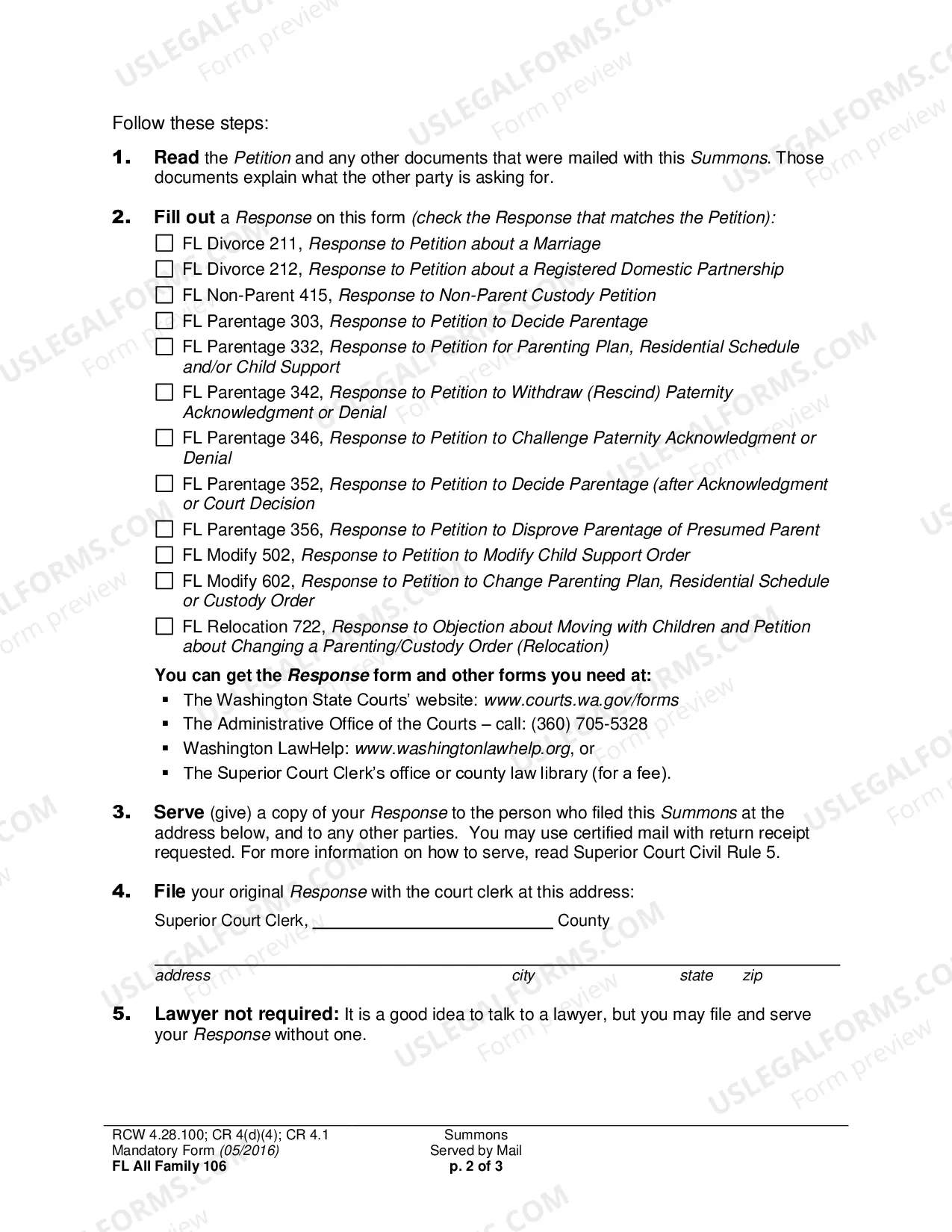 Preview Summons Served by Mail