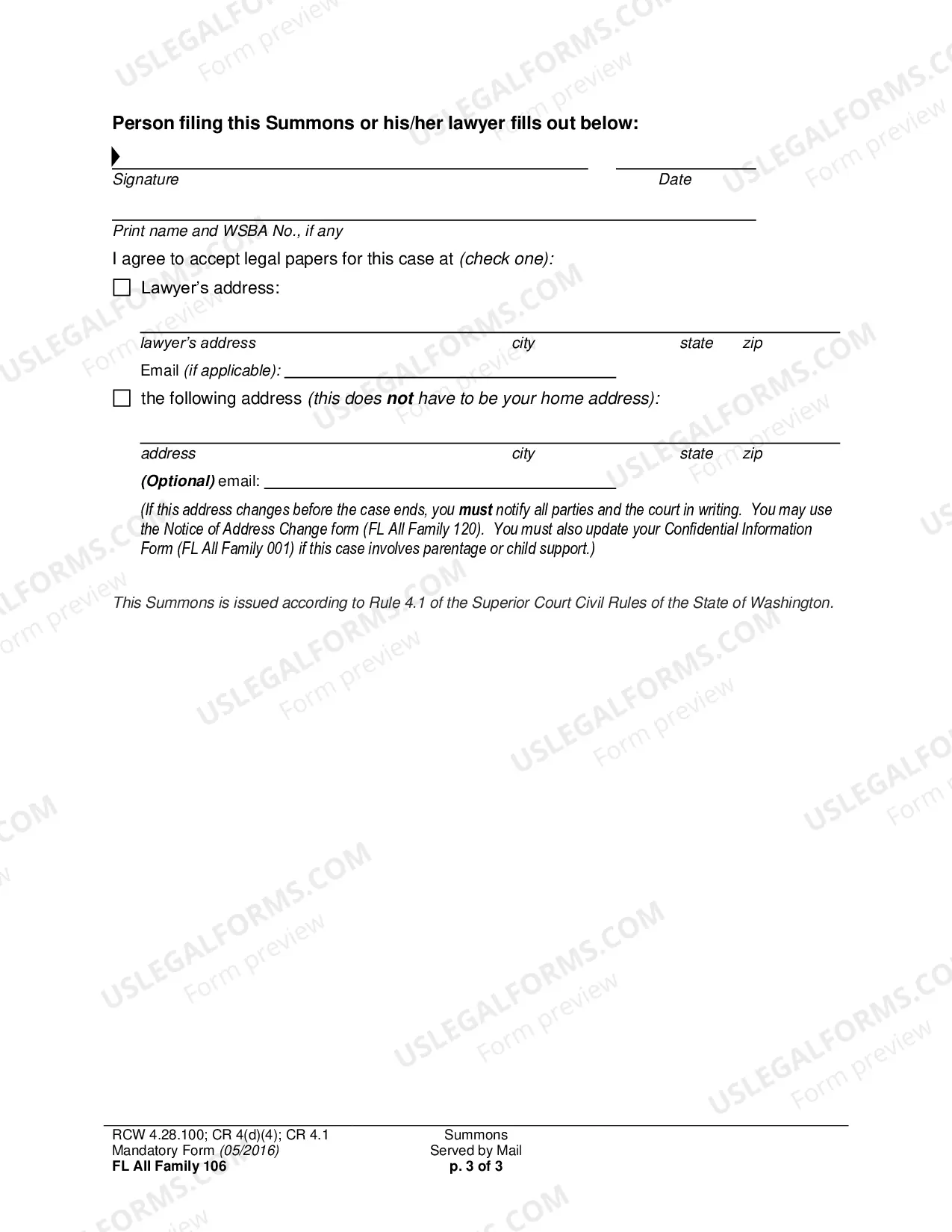 Preview Summons Served by Mail