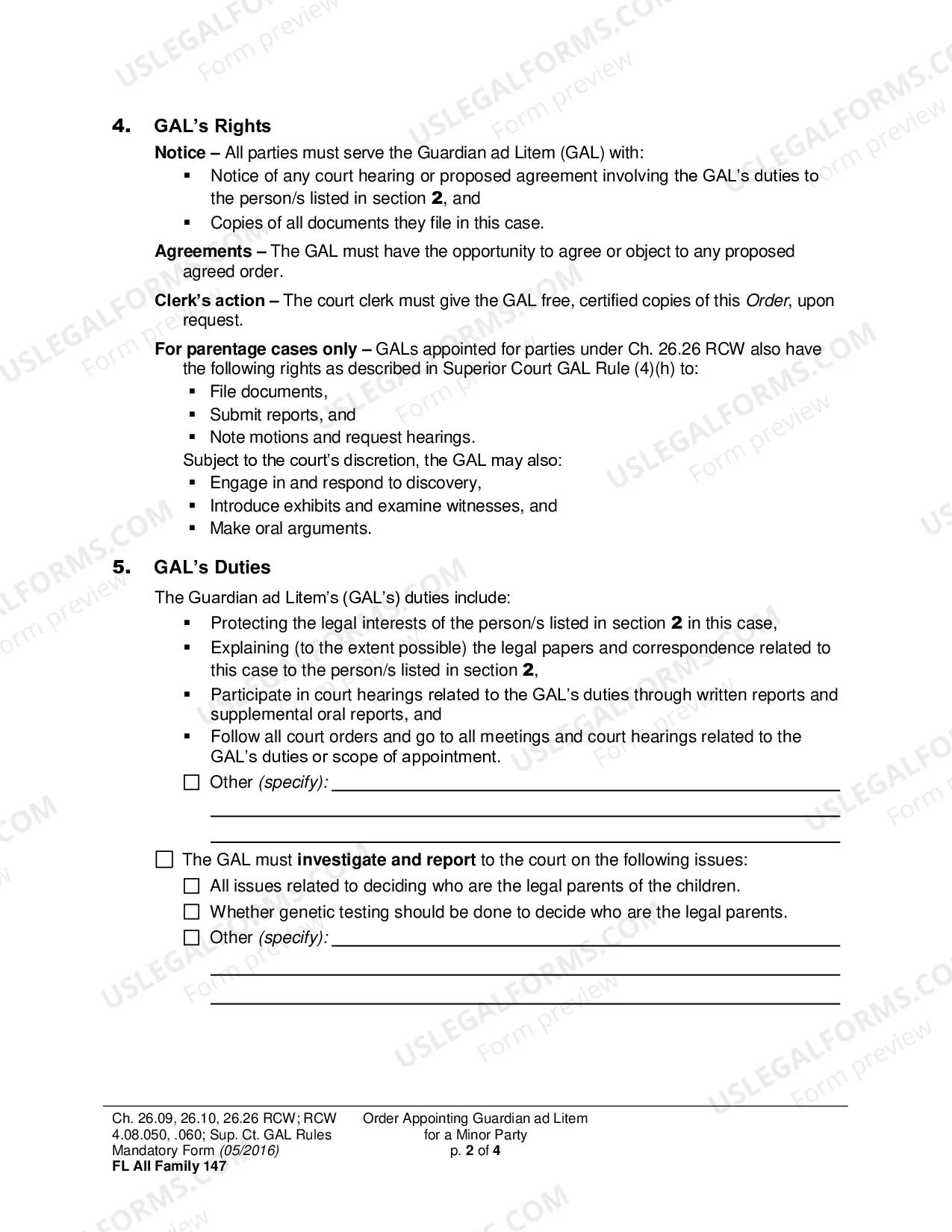 Preview Order Appointing Guardian ad Litem for a Minor Party