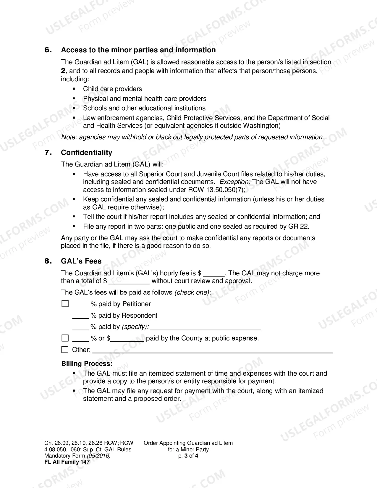 Preview Order Appointing Guardian ad Litem for a Minor Party