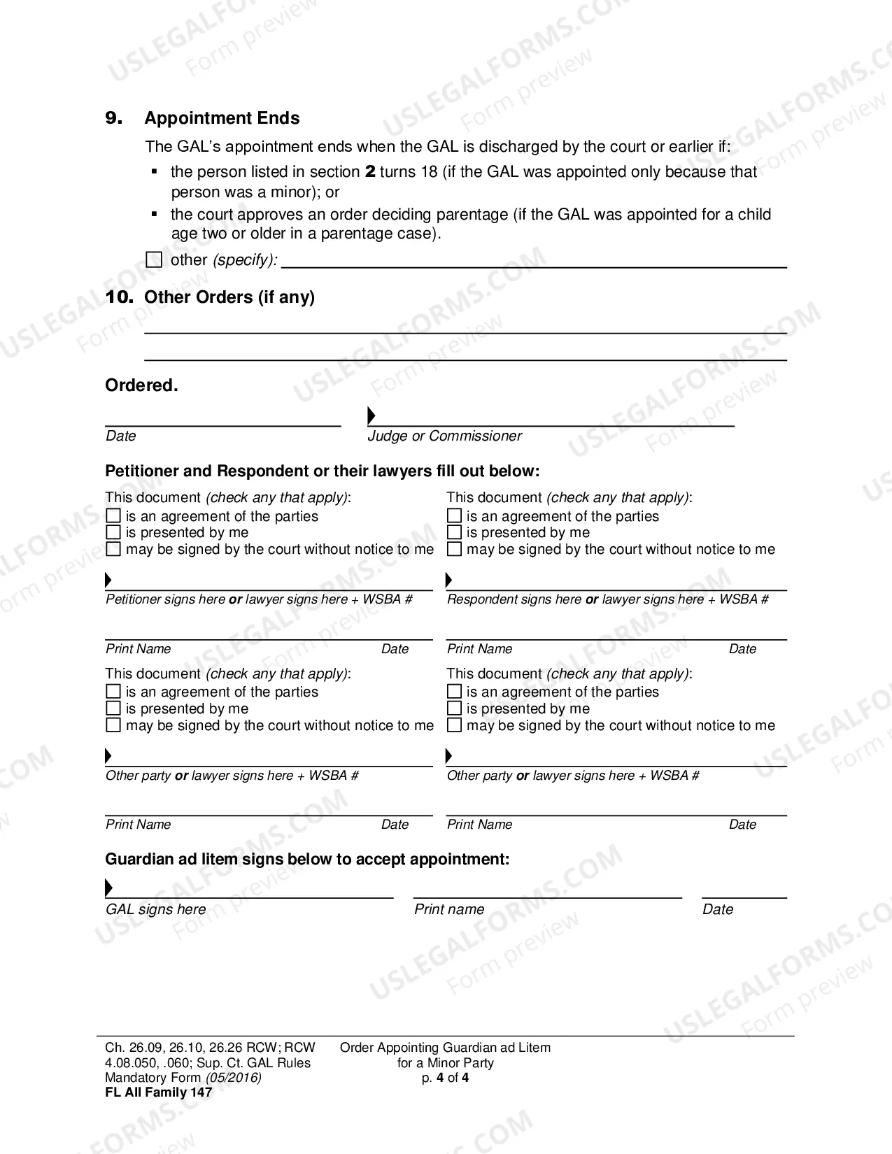 Preview Order Appointing Guardian ad Litem for a Minor Party