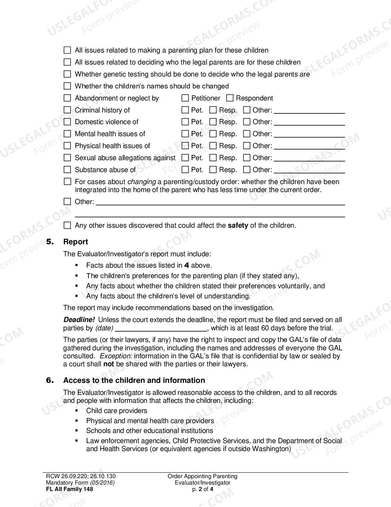 Preview Order Appointing Parenting Evaluator/Investigator