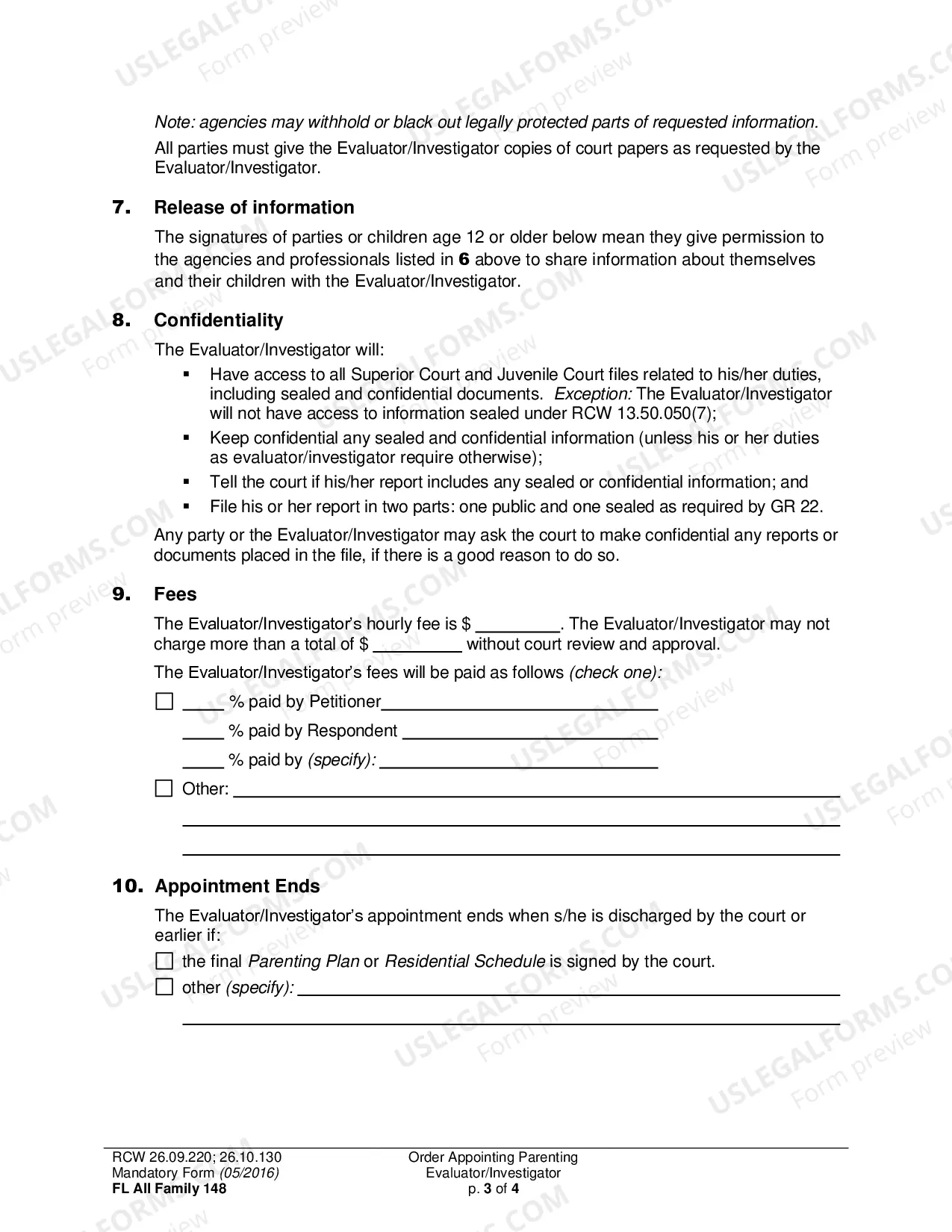 Preview Order Appointing Parenting Evaluator/Investigator