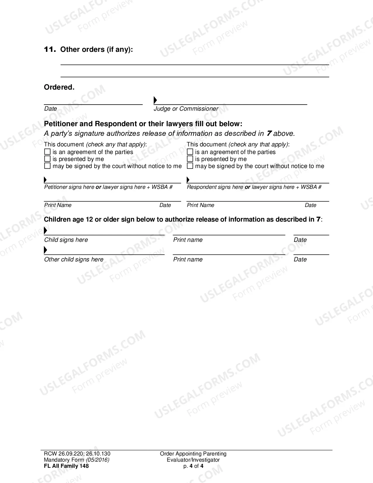 Preview Order Appointing Parenting Evaluator/Investigator