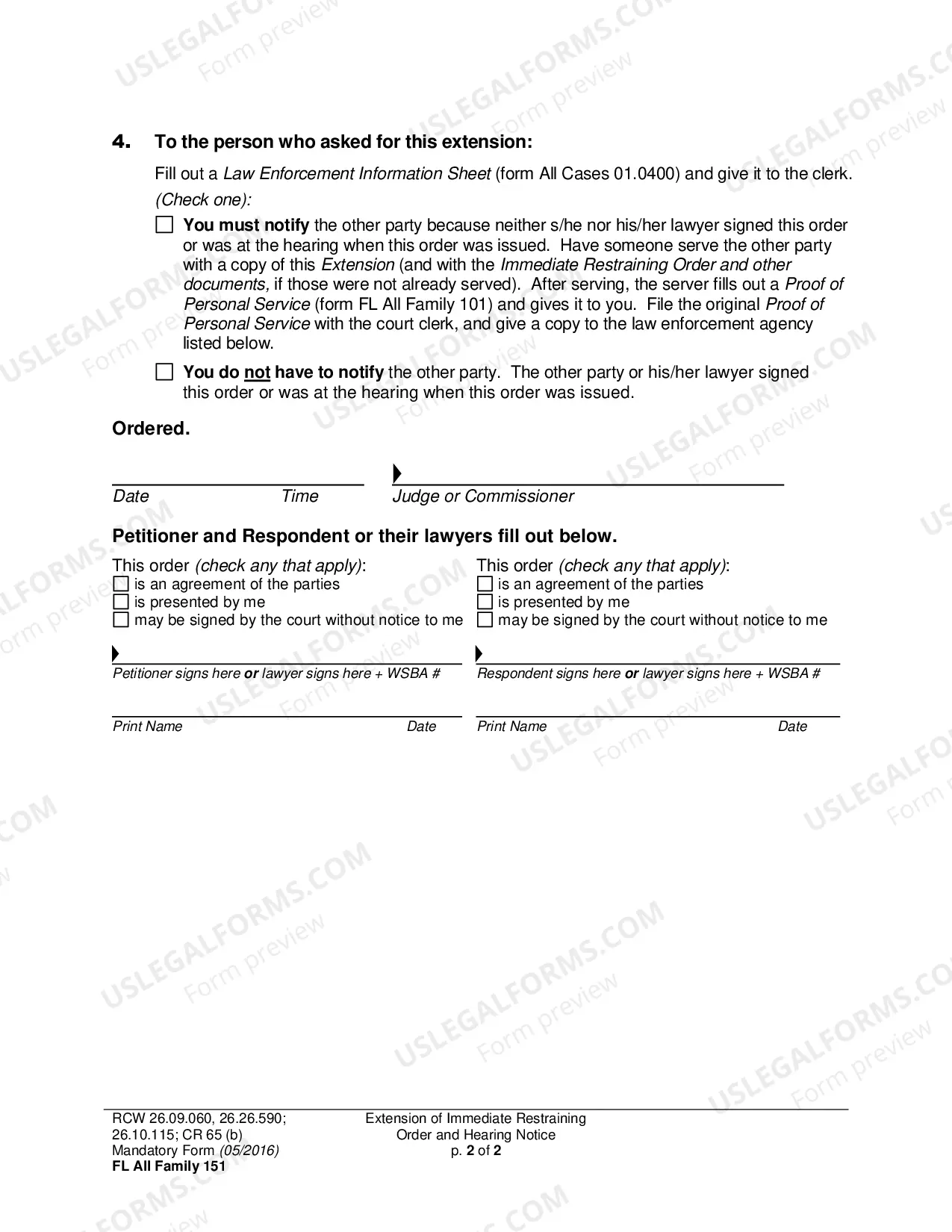 Preview Extension of Immediate Restraining Order and Hearing Notice