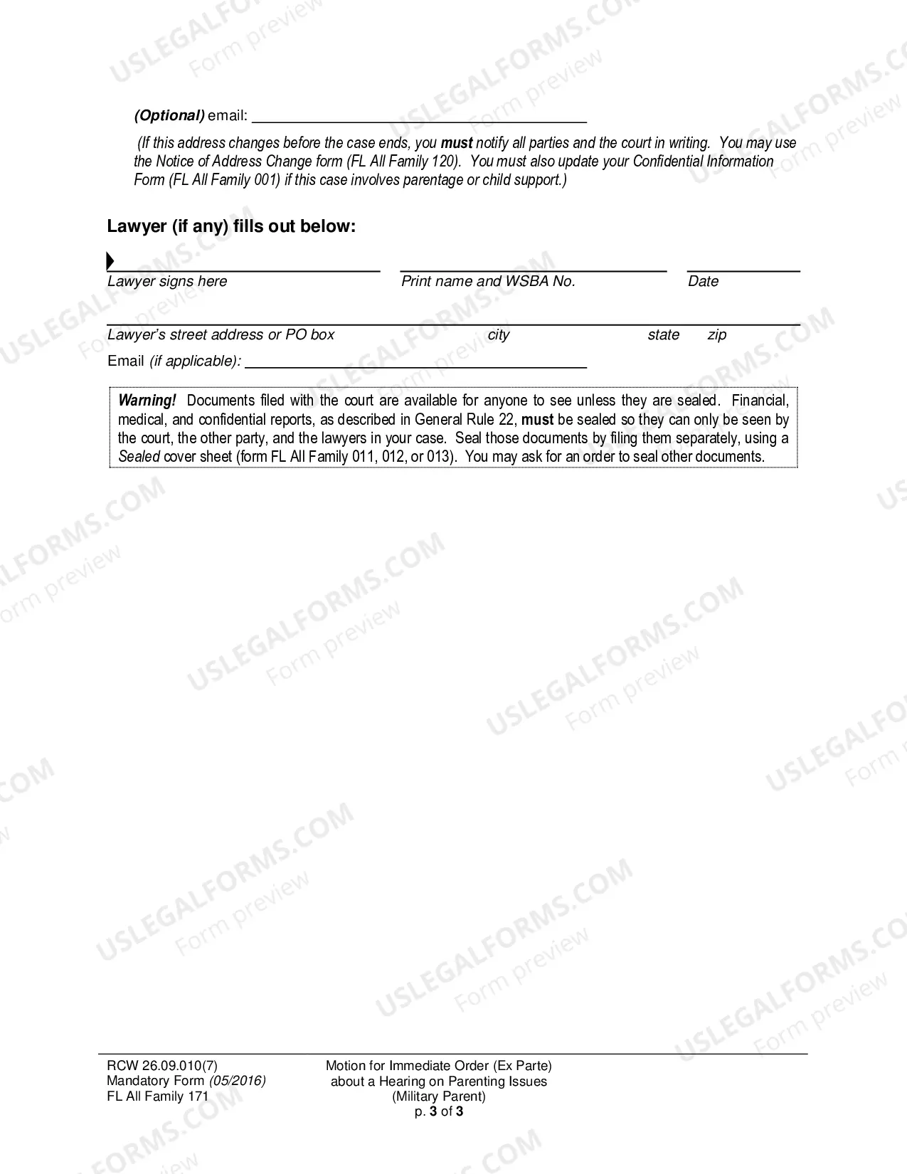 Preview Motion for Immediate Order (Ex Parte) about a Hearing on Parenting Issues (Military Parent)
