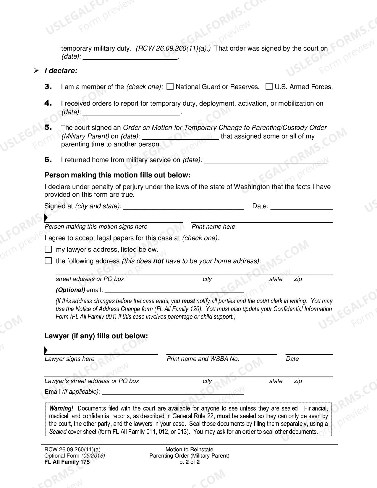 Preview Motion to Reinstate a Parenting/Custody Order (Military Parent)