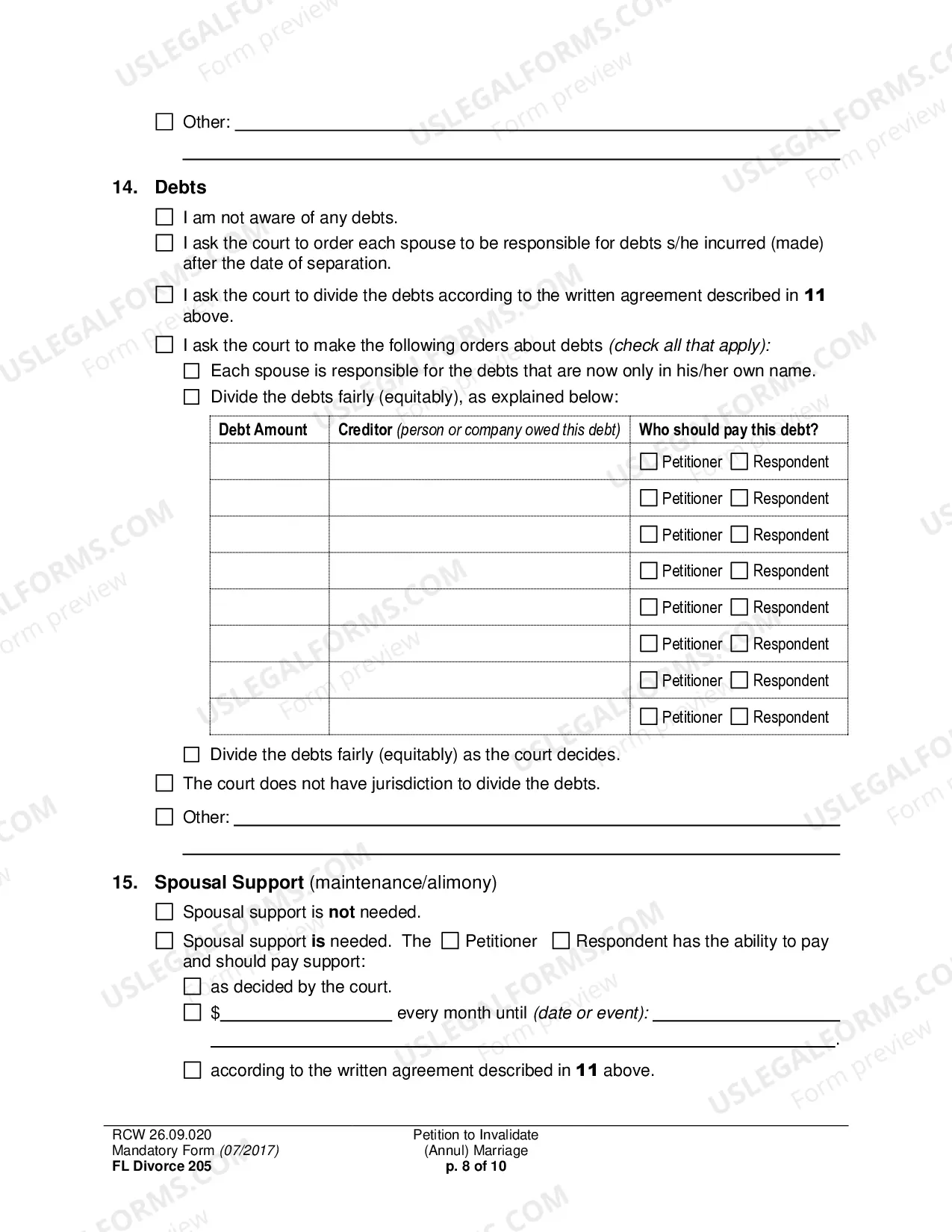 Preview Petition to Invalidate (Annul) Marriage